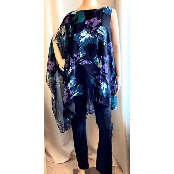 V by Vanessa Williams Asymmetrical Womens Flutter Blouse Sz 2X Floral - Picture 6 of 11